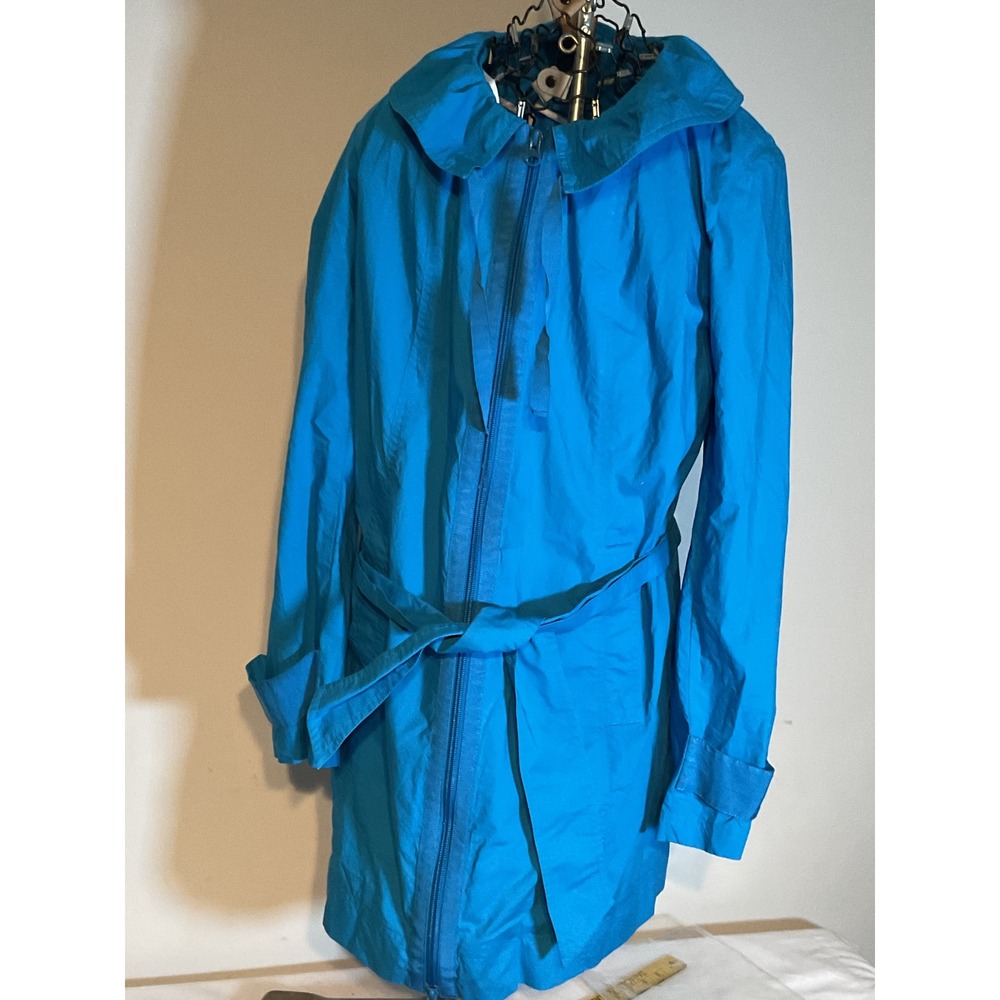 Kristin Davis Womens Blue Cotton Zip Up Belted Jacket Funnel Neck Size M RN93428